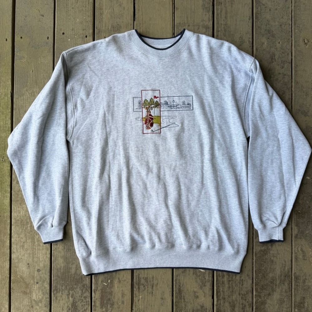 MC Sport Mens 2X Gray Embroidered Golf Scene Crewneck Sweatshirt Pullover